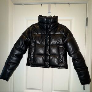 Black leather puffer